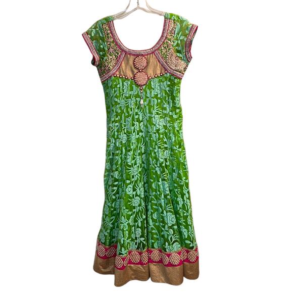 Karishma Dresses & Skirts - Karishma Women's Green Short Sleeve Round Neck Embellished Fit & Flare Dress S
